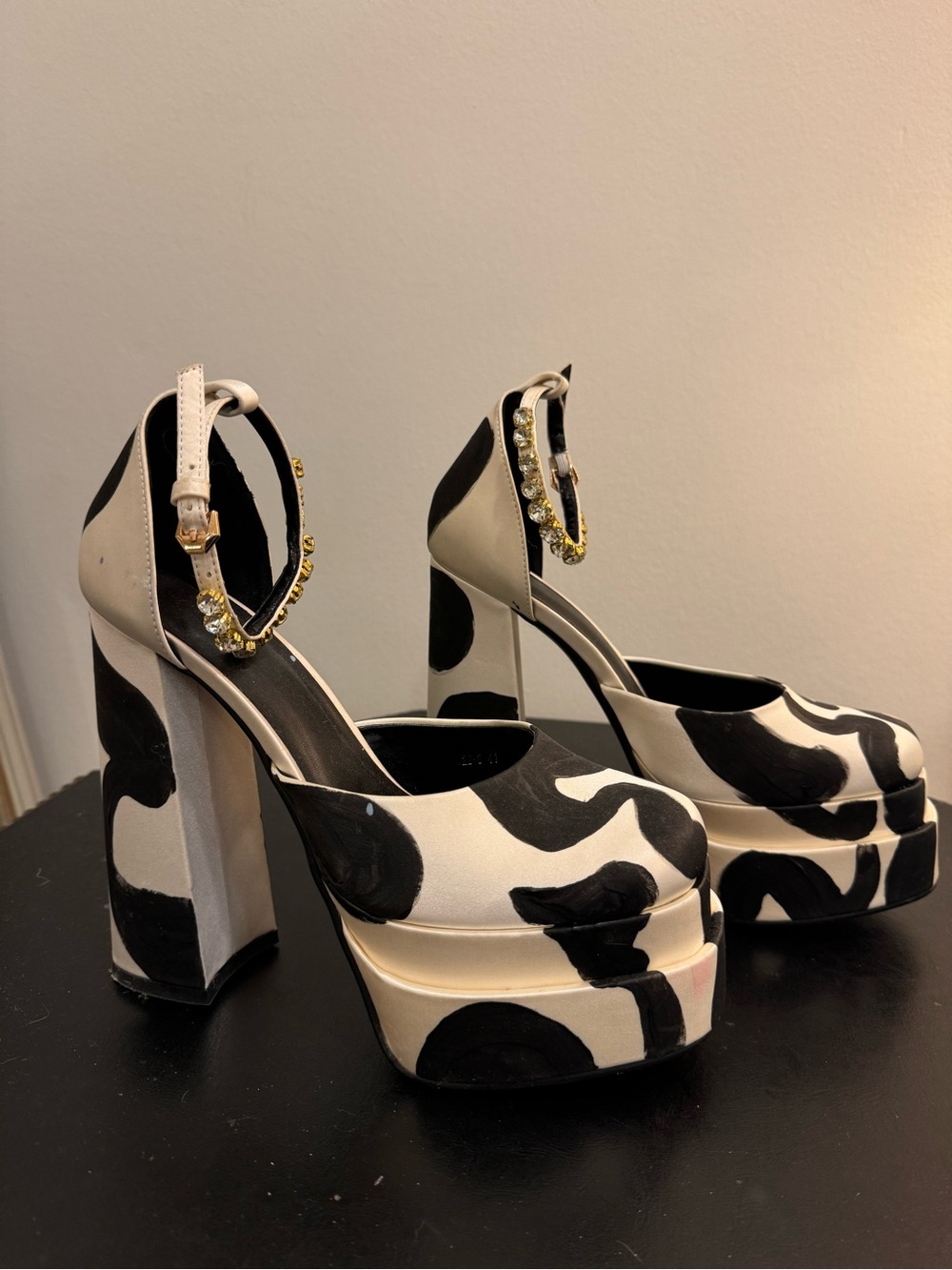Women's Hand-Painted Black & White Patterned Platform Heels